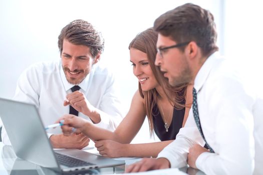 business team during a video briefing in a modern office. people and technology