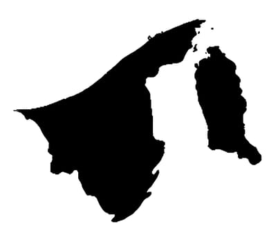 Outline silhouette map of the Asian country of Brunei set over a white background