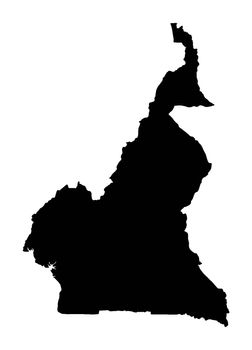 Cameroon outline silhouette map in black over a white background
