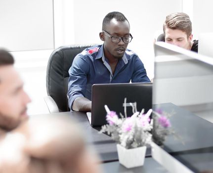 business team in the workplace in a modern office.people and technology