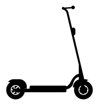 Silhouette of a typical e type scooter in black silhouette on a white background