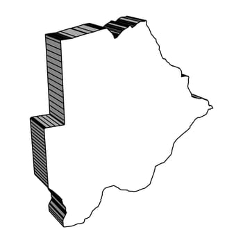 Botswana outline in 3D silhouette over a white background