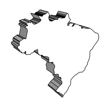 Outline 3D silhouette map of the South American country of Brazil