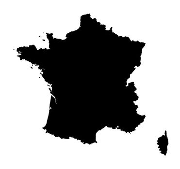 Outline silhouette map of France isolated on a white background