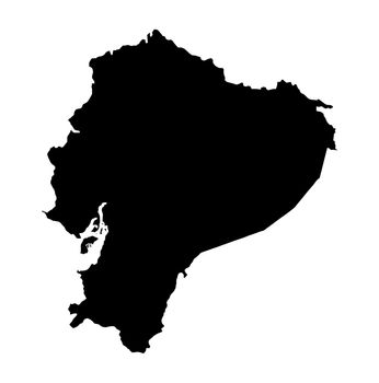 Outline silhouette blank map of the South American country of Ecuador isolated on a white background