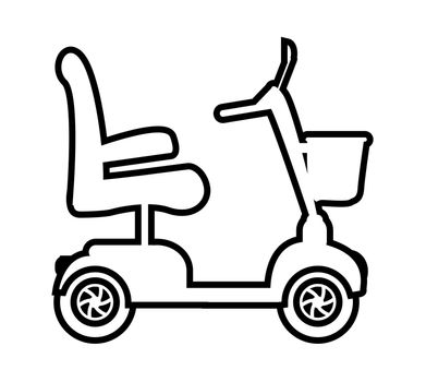 Outline shape of a typical sit on mobilty scooter over a white background