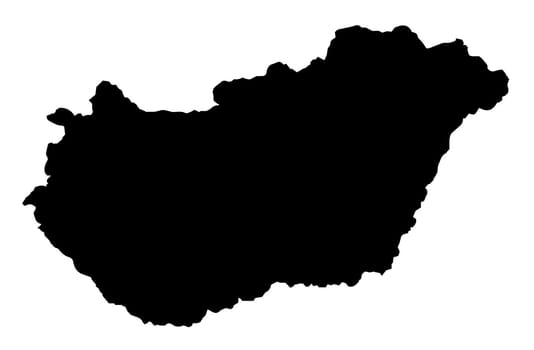 Outline map of Hungary in silhouette over a white background