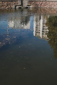 autumn colorful foliage with reflection in the water.