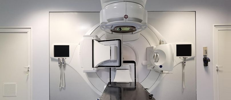 A part of modern linear accelerator in oncological cancer therapy in a modern hospital. 