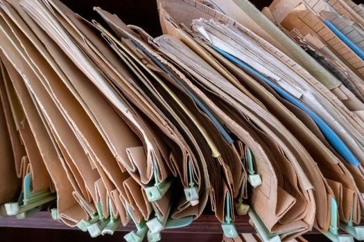 Many Old Document Folders in the Library. Close up
