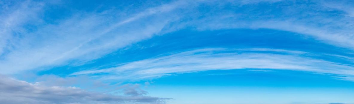 Panoramic view of blue sky with amazing clouds