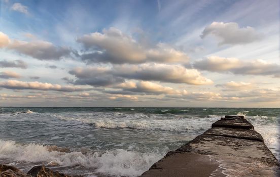 Scenic cloudy seascape at the Black Sea coast,Varna, Bulgaria