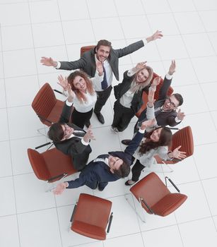 business team with their hands up.photo with copy space.