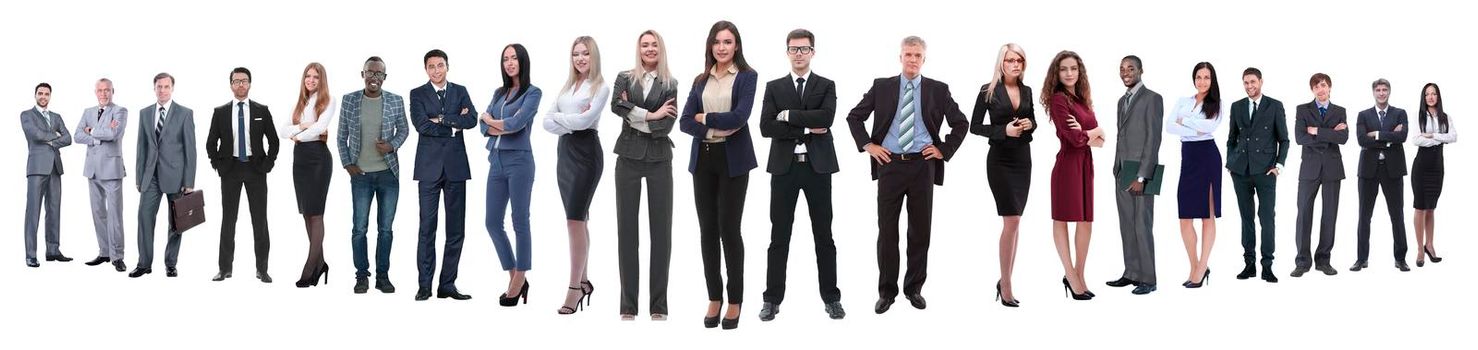 panoramic photo of a professional numerous business team.isolated on white background.