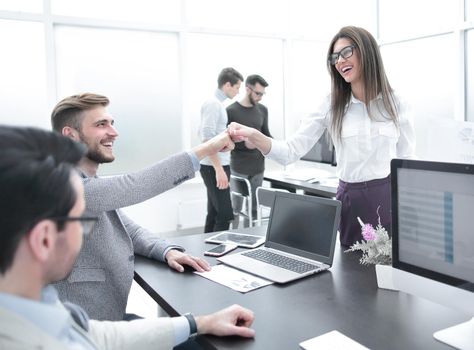 friendly colleagues in the workplace.photo with copy space