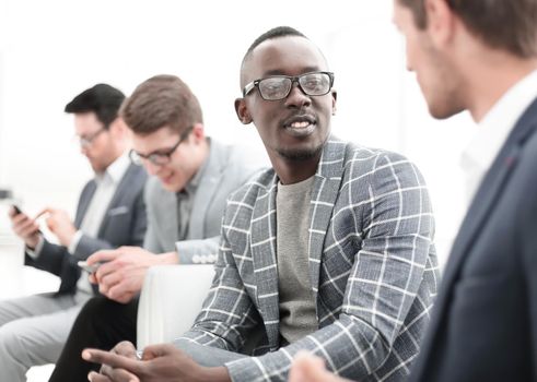 close up. employees of the company talk during a working break.office weekdays