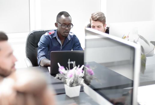 business team in the workplace in a modern office.people and technology