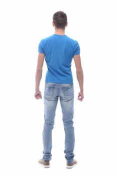 rear view . modern stylish guy looking forward. isolated on white background