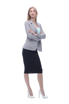 in full growth. confident business woman. isolated on grey background