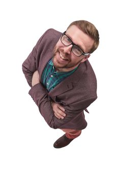 top view. confident young man looking forward . isolated on white background