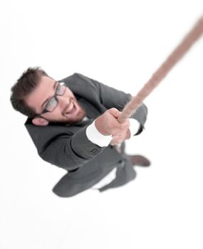 top view .a successful businessman climbing the rope.photo with copy space.