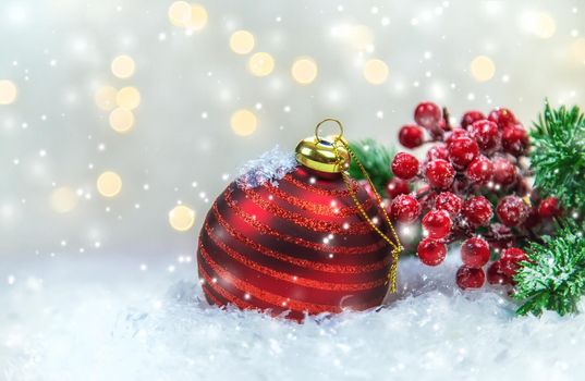 Christmas cards with snow and decor. Selective focus. New year.