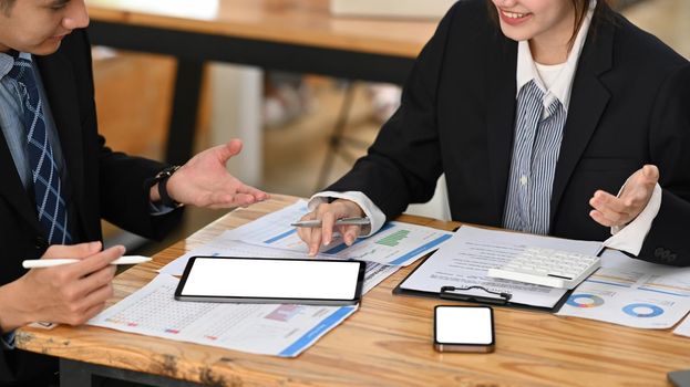 Two professional accountants working together at office.