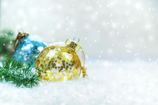 Christmas cards with snow and decor. Selective focus. New year.