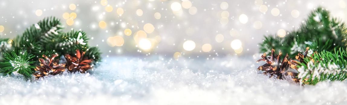Christmas cards with snow and decor. Selective focus. New year.