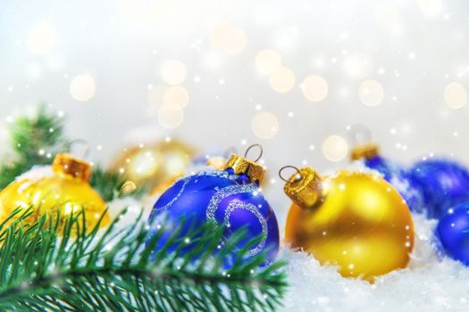 Christmas cards with snow and decor. Selective focus. New year.