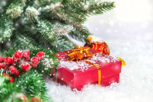 Christmas cards with snow and decor. Selective focus. New year.