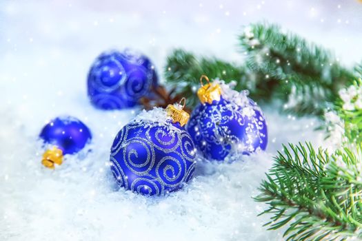 Christmas cards with snow and decor. Selective focus. New year.