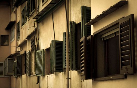 Old windows of the Ponte Vecchio in Florence in Tuscany