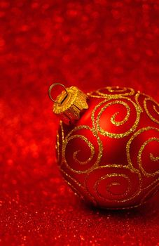 Christmas tree decorations on a shiny background. Vibratory focus. Holiday.