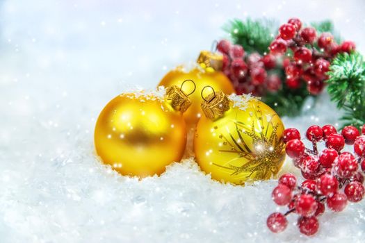 Christmas cards with snow and decor. Selective focus. New year.