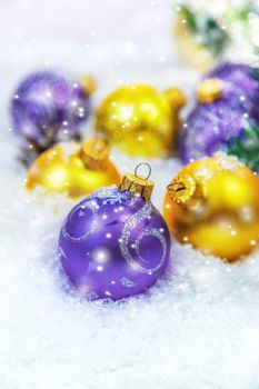 Christmas cards with snow and decor. Selective focus. New year.