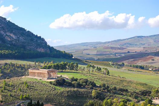 Sicilian landscape in the area of Agrigento, you see the Green Plains and the beautiful valley of the temples.