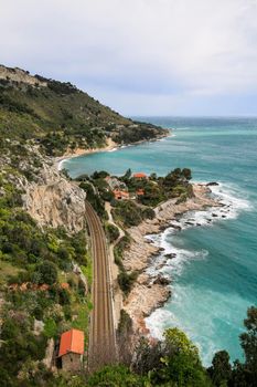 The coast of the Italian Riviera in Ventimiglia