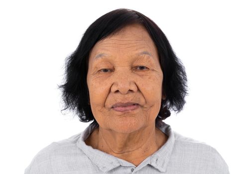 asian senior woman isolated on a white background