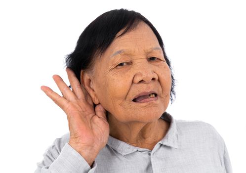 senior woman hearing isolated on a white background