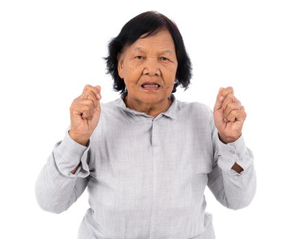 senior woman scared and shocked isolated on a white background