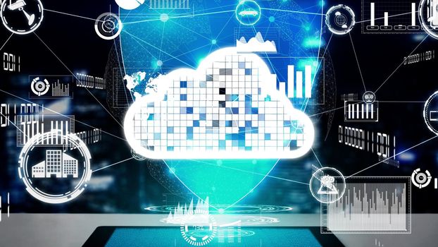 Conceptual cloud computing and data storage technology for future innovation . 3D render computer graphic .