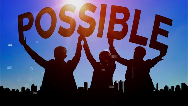 Achievement and Business Goal Success conceptual - Creative business people with icon graphic interface showing employee reward giving for business success achievement.