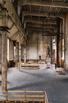 Constructions and interiors of old boiler building 