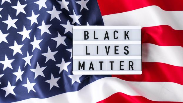 American flag. Lightbox with text BLACK LIVES MATTER Flag of the united states of America. July 4th Independence Day. USA patriotism national holiday. Usa proud. Freedom concept