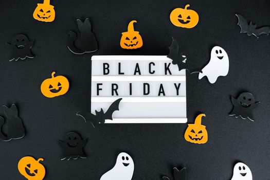 Lightbox with text BLACK FRIDAY, Halloween decorations Sale shopping concept. Online shopping Template Black friday sale mockup fall thanksgiving promotion advertising Big sale. Cyber monday. Holiday