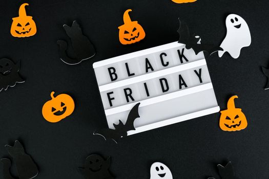 Lightbox with text BLACK FRIDAY, Halloween decorations Sale shopping concept. Online shopping Template Black friday sale mockup fall thanksgiving promotion advertising Big sale. Cyber monday. Holiday