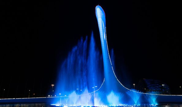 SOCHI, RUSSIA - JUNE, 05, 2021: The Waters of the Sochi Park, Water night show accompanied by classical music.