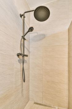 Modern shower stall in a bright bathroom