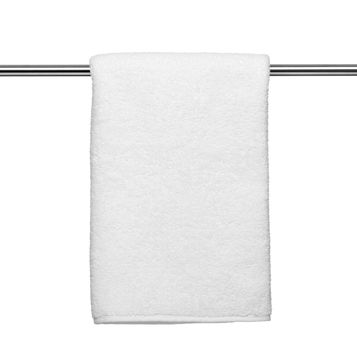 close up of a white towel bathroom on white background